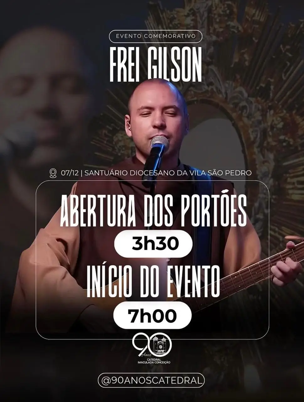 Os portões serão abertos às 3h30 da manhã, permitindo que os participantes se acomodem com tranquilidade antes do início da programação. O evento começa às 7h, seguindo a agenda oficial do sacerdote.